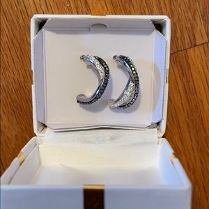 Silver and Black Half Hoop Earrings